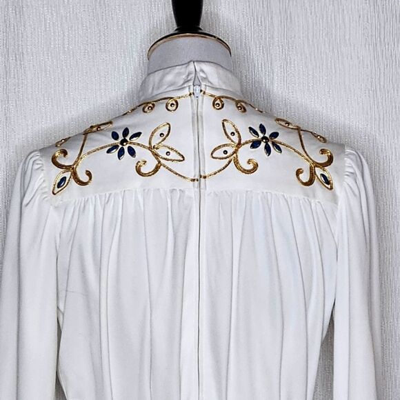 Vintage Caron Chicago Metallic Embroidery Stone Accents Pullover White Blouse - Picture 4 of 16
